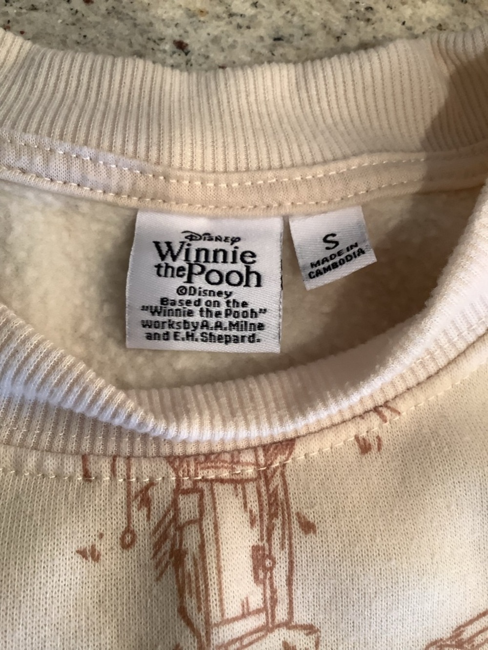 Disney Cream Graphic Sweatshirt with Pooh Tigger Sketch Print Small - Picture 6 of 8